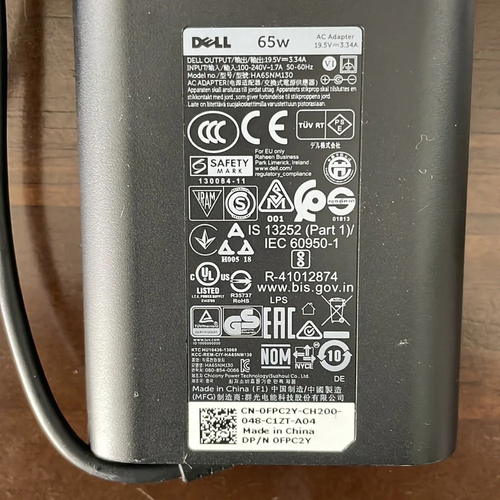 Dell Slim Power Adapter - 65-Watt 7.4mm with 1 Meter Power Cord & AC Duckhead